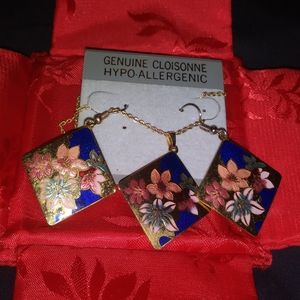 Vintage genuine Cloisonne earrings and necklace